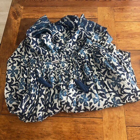 TERA BORA Full Cut Mixed Blue Batique Maxi in Length Bohemian Skirt - Picture 7 of 13